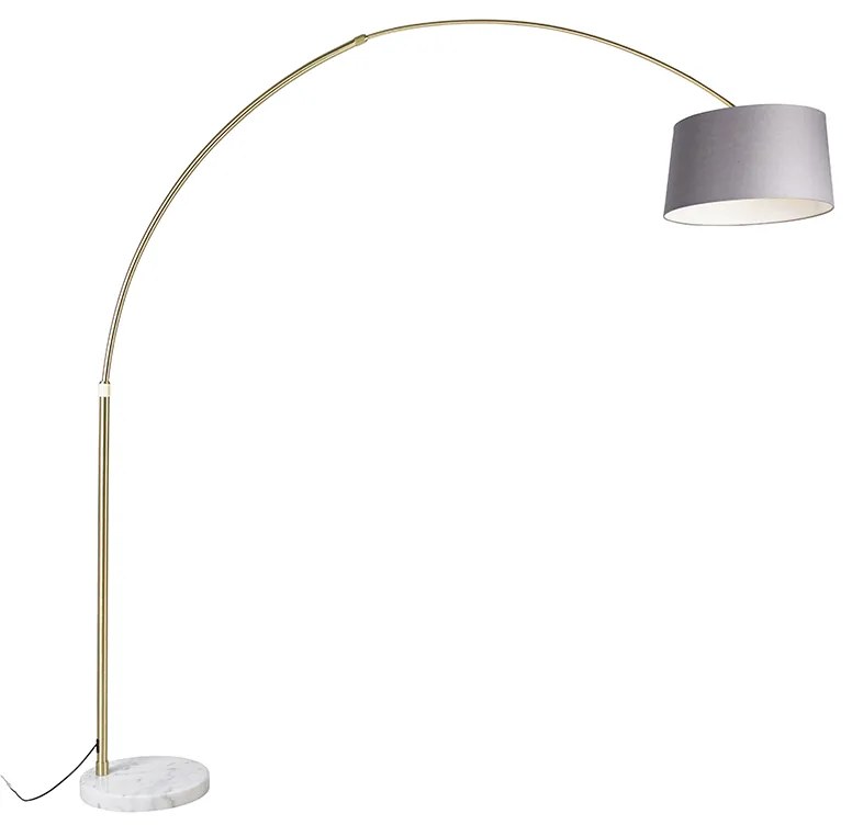 Luk Lampa łukowa mosiężna z szarym abażurem z tkaniny marmurowej 45 cm - XXL Nowoczesny Oswietlenie wewnetrzne