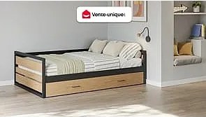 Łóżko wysuwane 120 x 200 i 90 x 200 cm - MDF, drewno sosnowe i metal - Naturalny i antracytowy - BOSTON