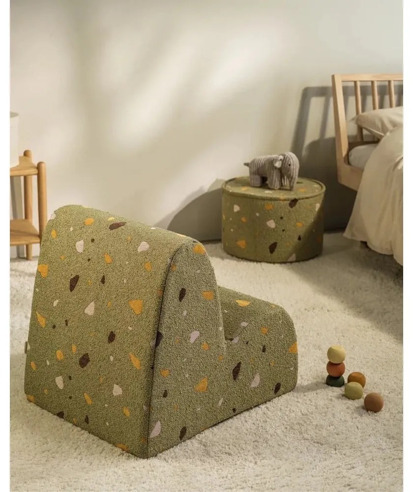 Zielony fotel dziecięcy z materiału bouclé/z tkaniny szenilowej Terrazzo Cloud – Wigiwama