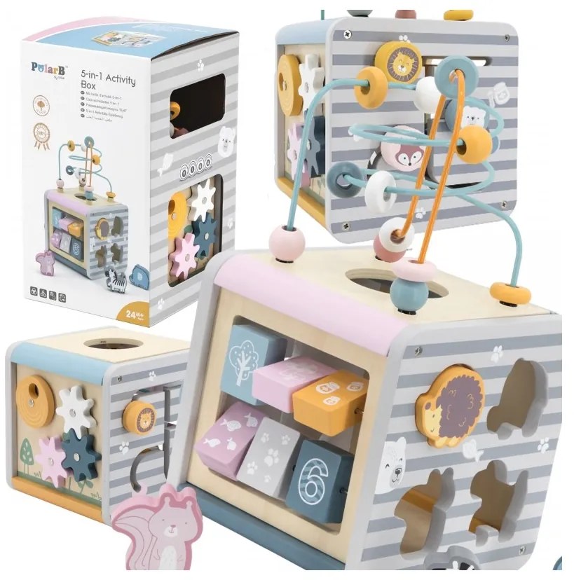 Viga polarb activity box drewniane edukacyjne centrum gier 5w1 kostka