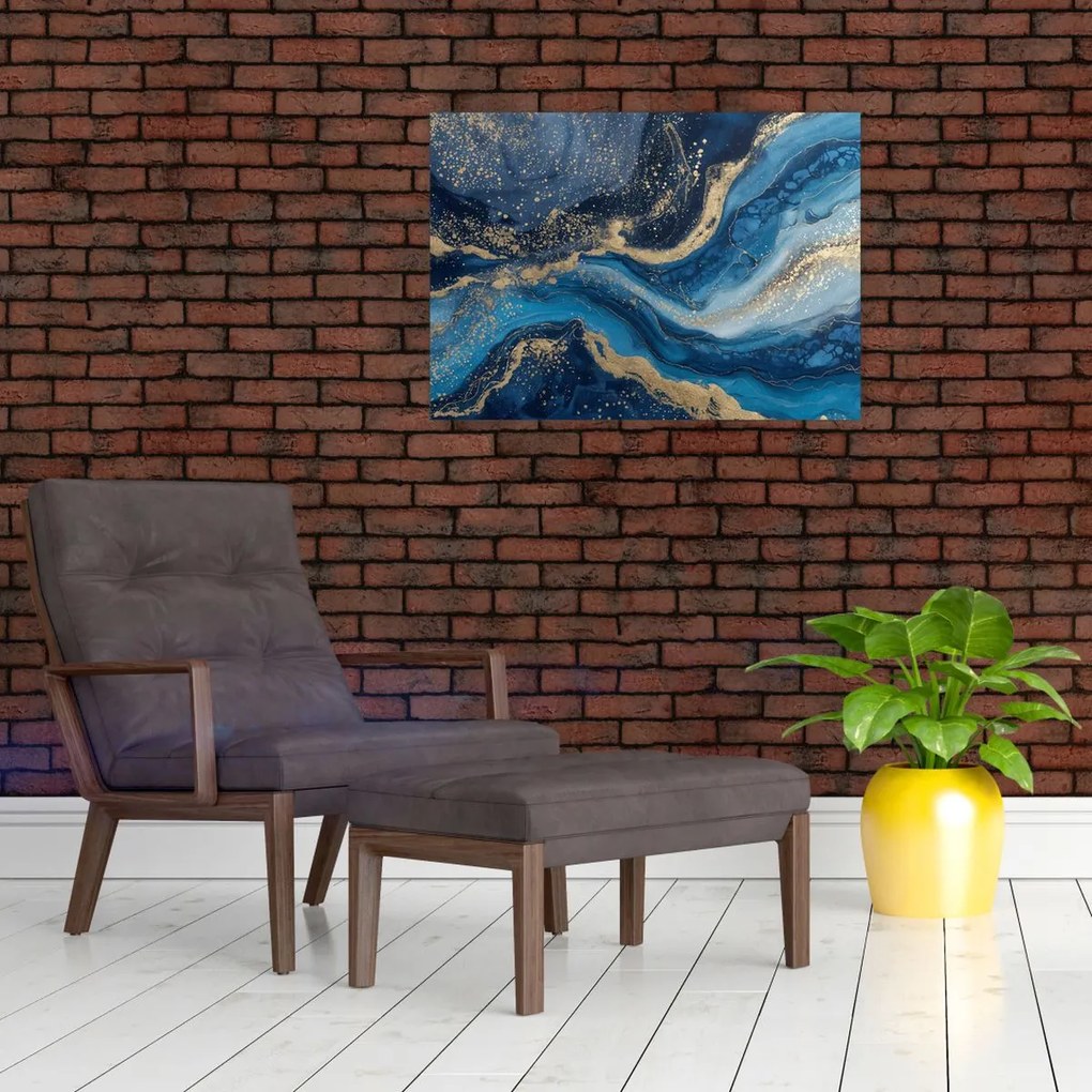 Obraz na szkle - Abstrakcyjny niebiesko-złoty marmur (70x50 cm)