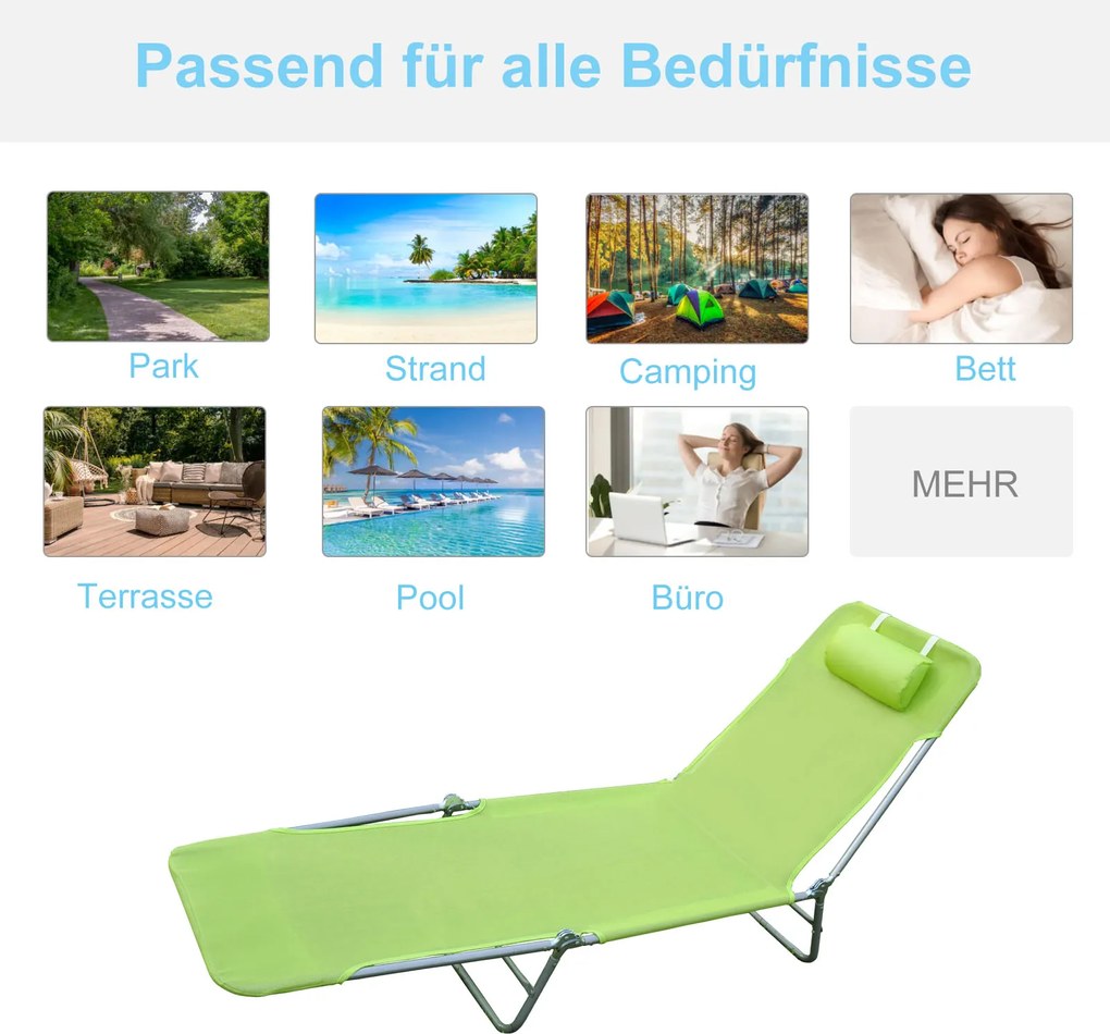 Outsunny Składany Leżak Ogrodowy Zielony Komfort i Styl 182x56x28cm | Aosom PL