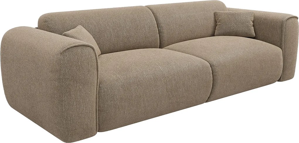 Kanapa 4-osobowa rozkładana typu express z fakturowanej tkaniny w kolorze taupe - Materac 16 cm z pianki memory POGNIA