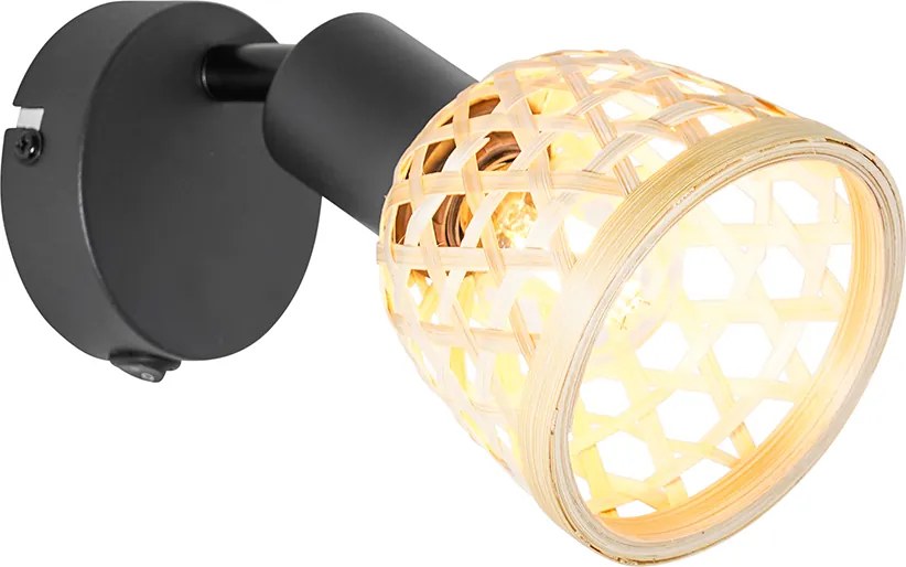 Orientalny reflektor czarny z bambusem i przełącznikiem - Rayan