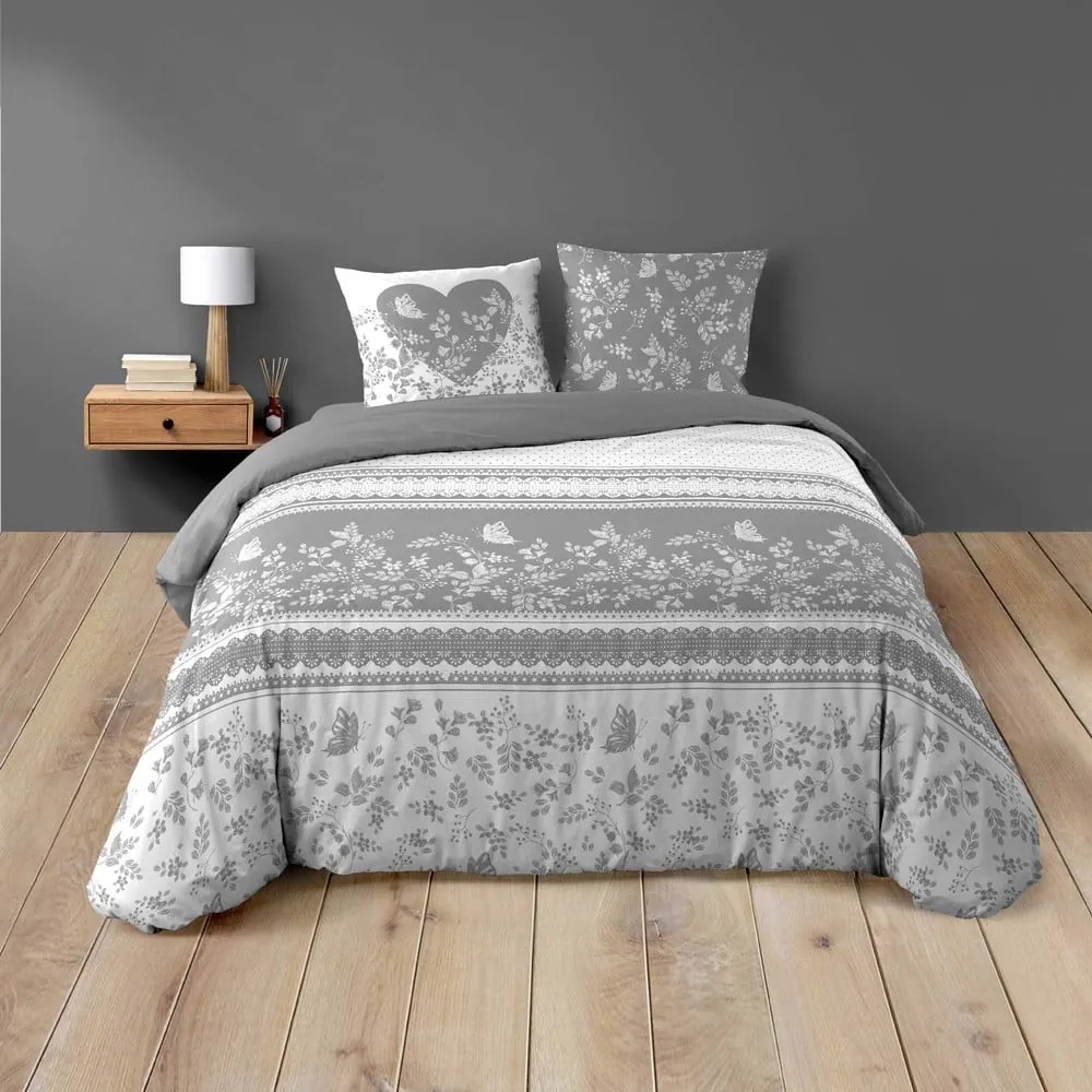 Biało-szara bawełniana pościel dwuosobowa 200x200 cm Annie – douceur d'intérieur