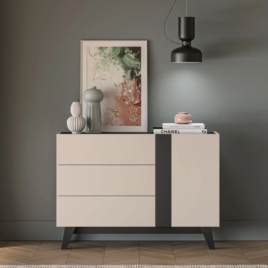 Komoda FREYA 04 1D3S 120 kaszmirowa/czarna ML MEBLE