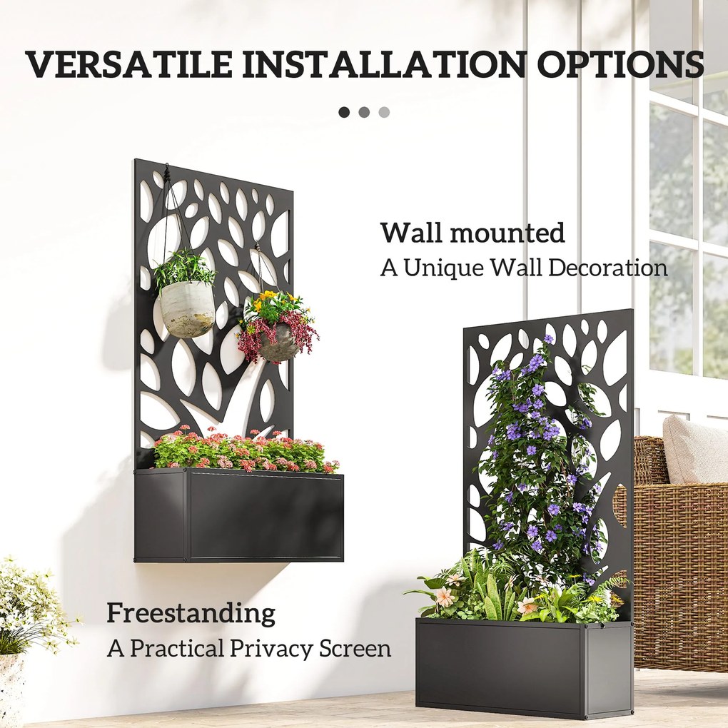 Outsunny Metalowa Podwyższona Grządka z Kratką, Montaż na Ścianie lub Wolnostojąca, Donica z Osłoną | Aosom PL