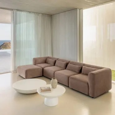 Sofa Modułowy 4-częściowy Z Tapicerowanym Pufem Fogler Sztruks Brąz Karmelowy - Sklum