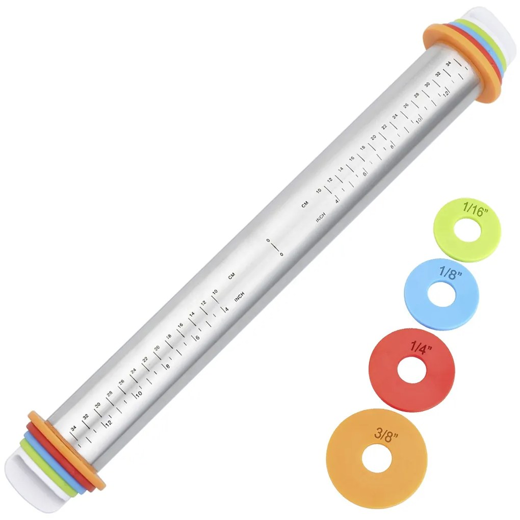 Wałek do ciasta z regulacją grubości, stal nierdzewna