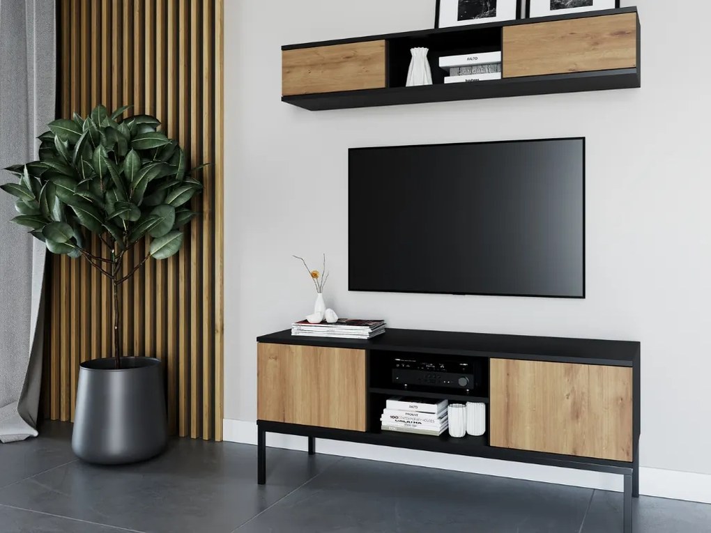 Szafka RTV LANZZI 120x40 cm, czarna/dąb artisan