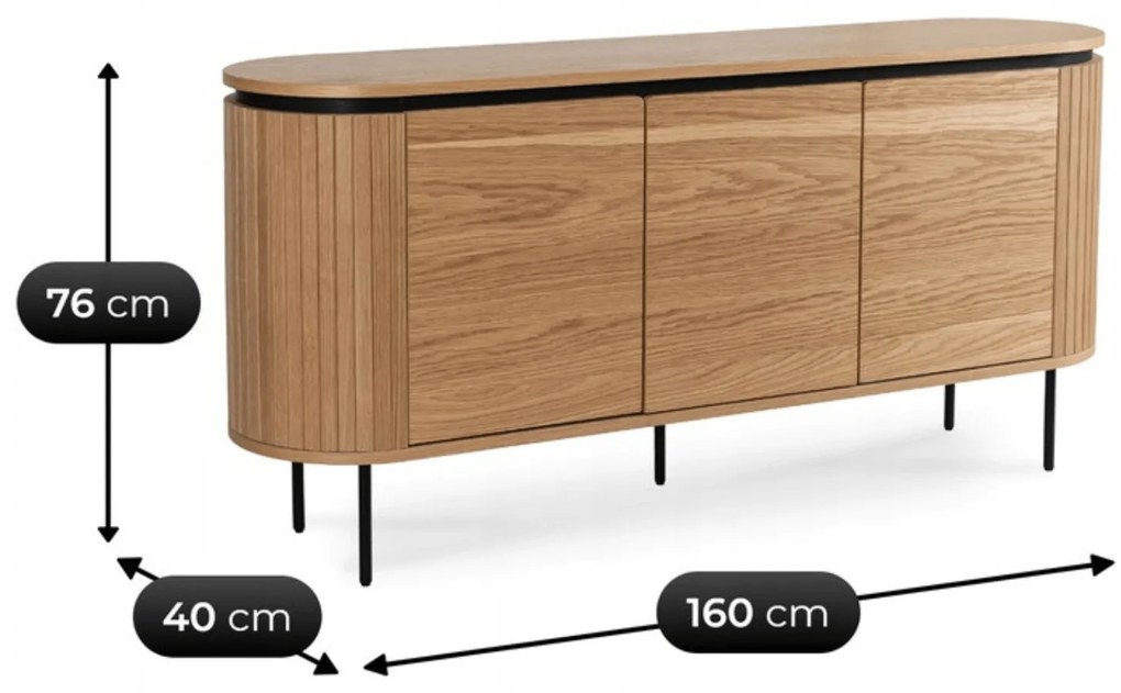 Komoda do Salonu BECK 160 cm Dąb Trzydrzwiowa Ryflowana Nowoczesna