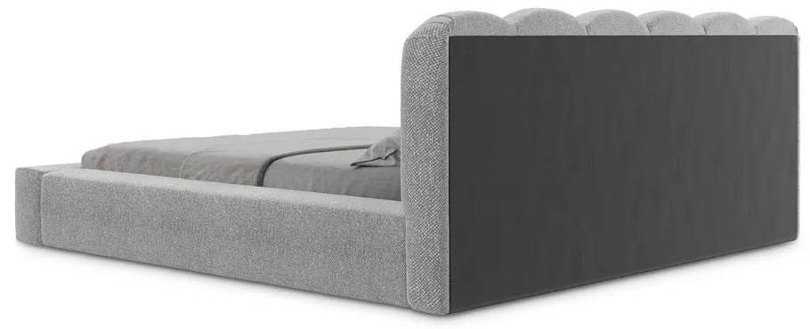Szare tapicerowane łóżko dwuosobowe ze schowkiem i stelażem 140x200 cm Mano – Makamii