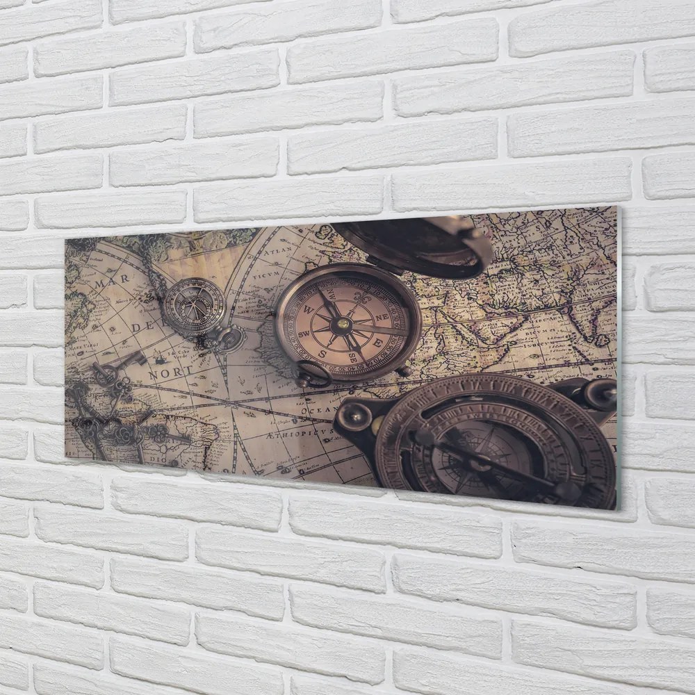 Szklany Panel Kompas na Starym Pergaminie