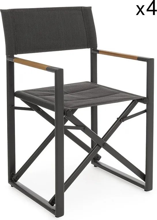Zestaw 4 krzeseł reżyserskich antracytowe aluminium, szary textilene, składane - LAGUN
