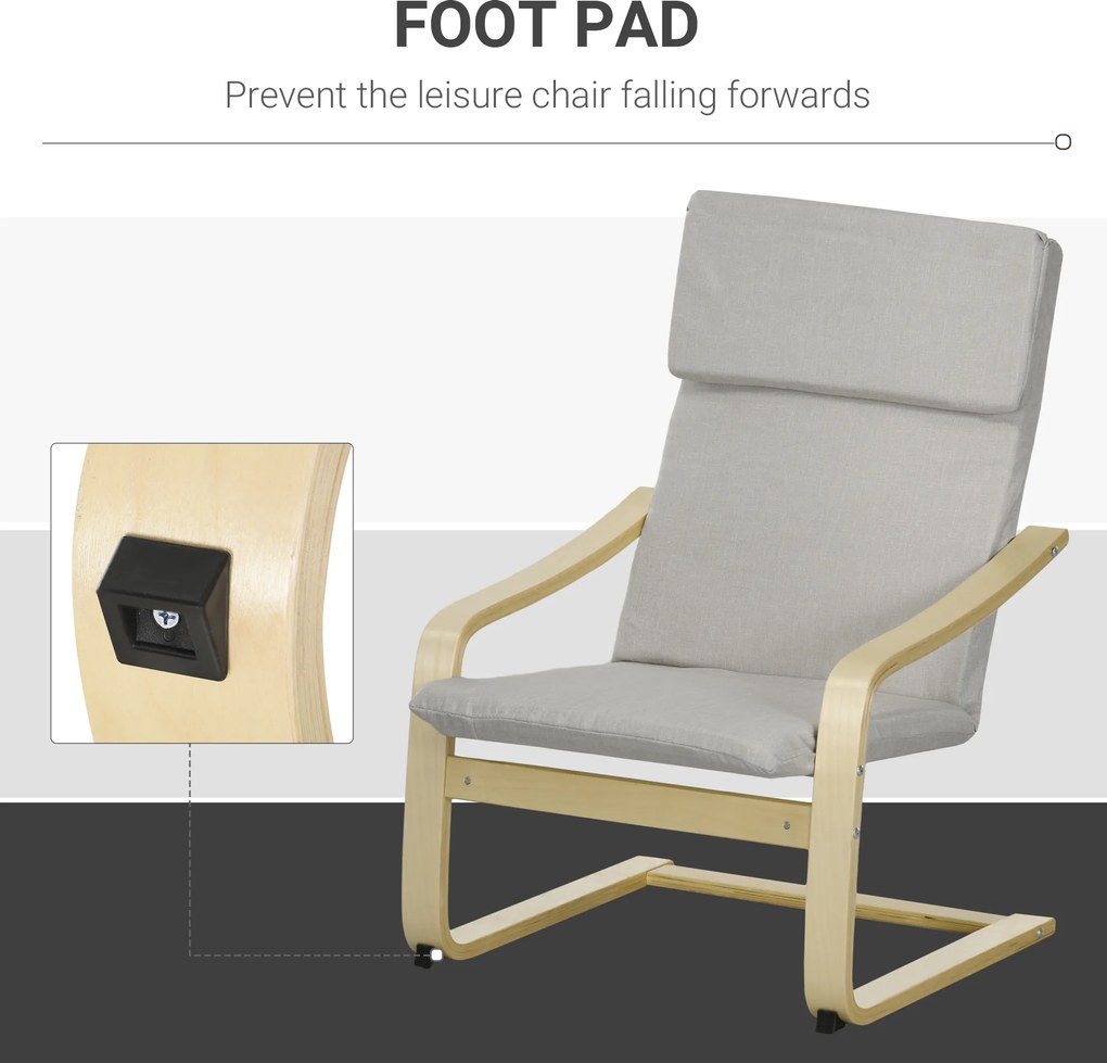 HOMCOM Fotel klubowy z podnóżkiem, pokrowiec imitujący len, drewniana rama, do 120 kg, Jasnoszary/Natura