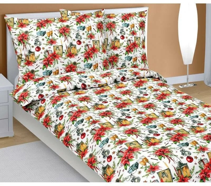 Bellatex Świąteczna pościel bawełniana Gwiazda, 140 x 200 cm, 70 x 90 cm