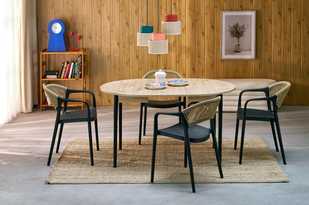 Stół rozkładany okrągły płyta dąb artisan/czarny 102-142x102x75 cm PIVOT