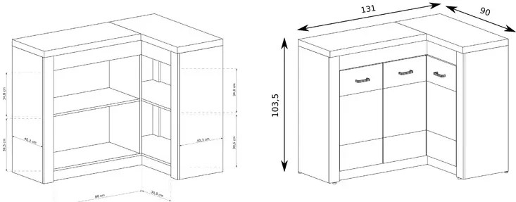 Komoda narożna jesion jasny - Filin 15X