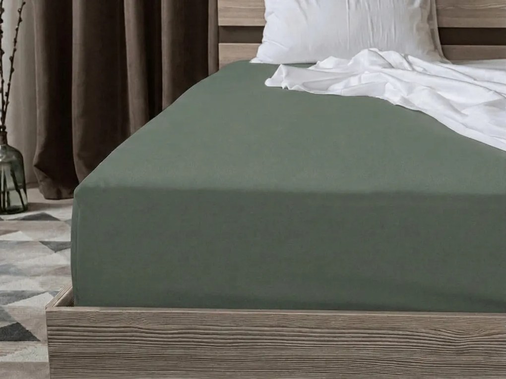 PrzytulneMieszkanie.pl Prześcieradło bawełniane z gumką STANDARD 90 x 200 cm szaro-zielone