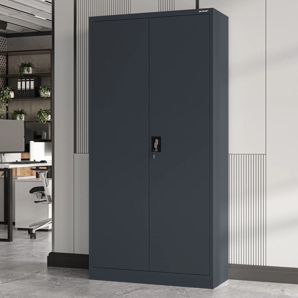 Biurowa szafa metalowa na akta JAN, 900 x 1850 x 400 mm, antracytowa