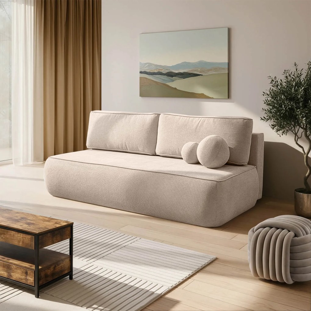 Sofa z Funkcją Spania ARVETO Beżowa Szenil Nowoczesna