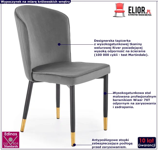 Szare pikowane krzesło tapicerowane glamour N4-S45