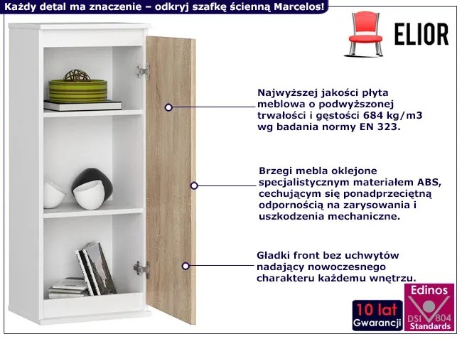 Skandynawska szafka ścienna z półkami biały + dąb sonoma - Asteria