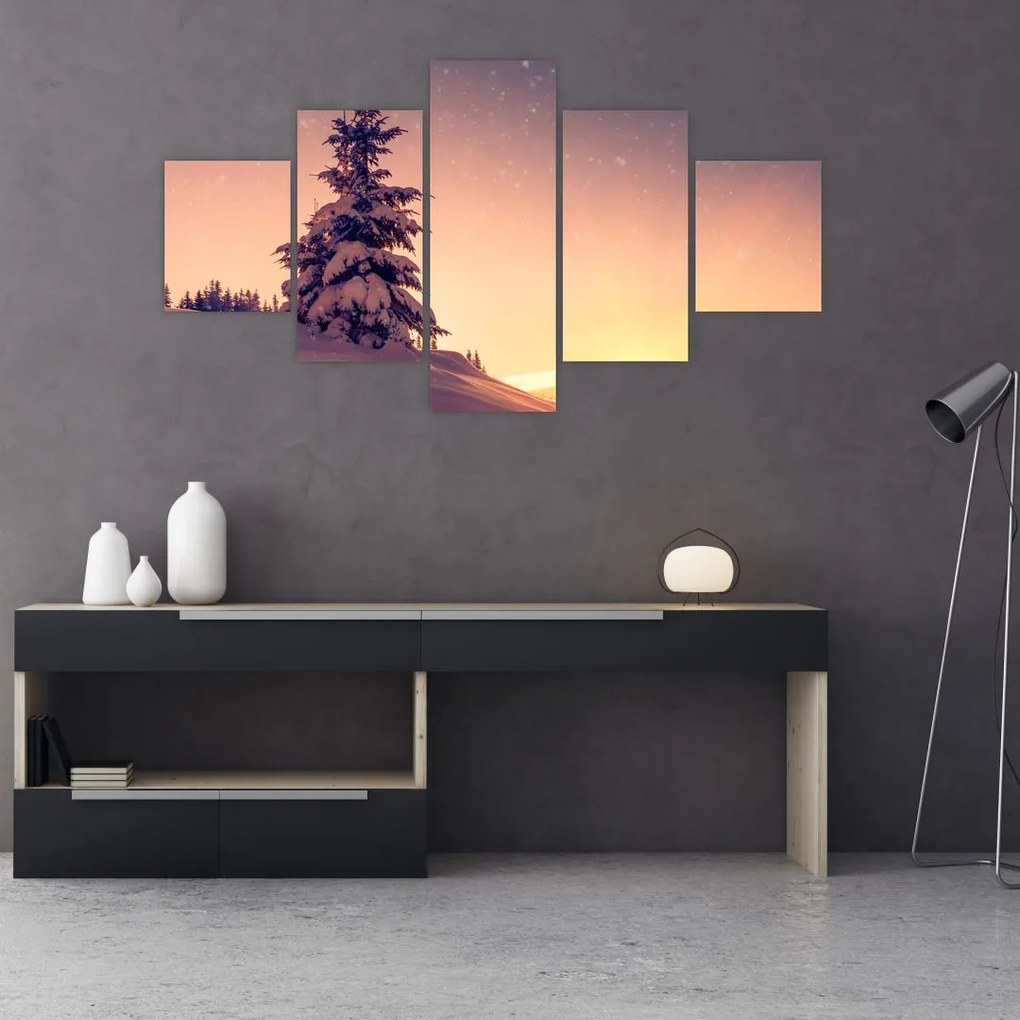 Obraz ośnieżonego drzewa na łące (125x70 cm)