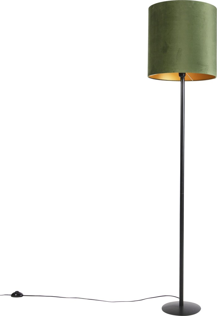 Lampa podłogowa botaniczna czarna z zielonym abażurem 40 cm - Simplo