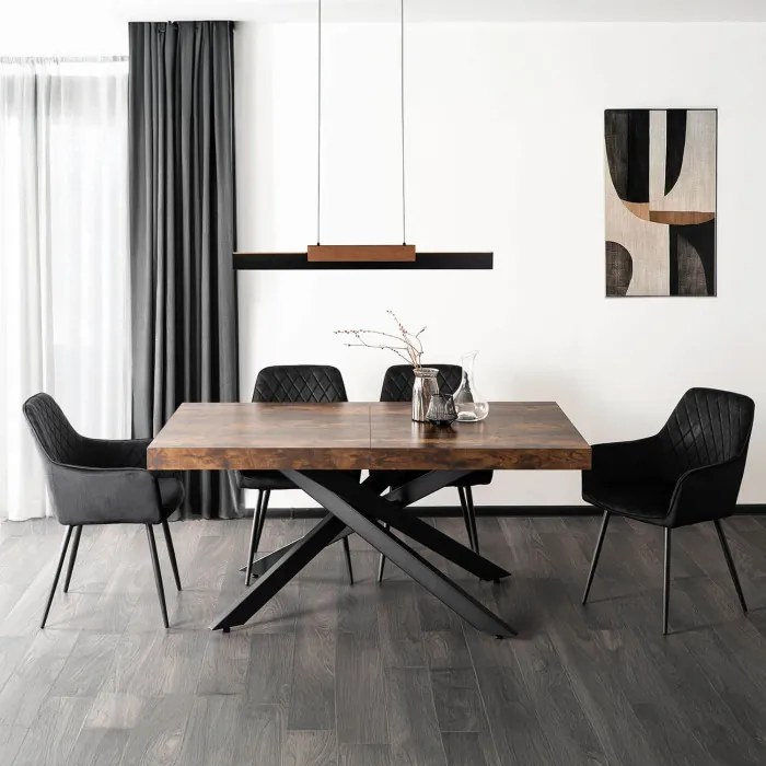 Stół Prostokątny Rozkładany HAMPTON 160-240 cm Dąb Rustykalny/Czarny do Jadalni Nowoczesny Loft