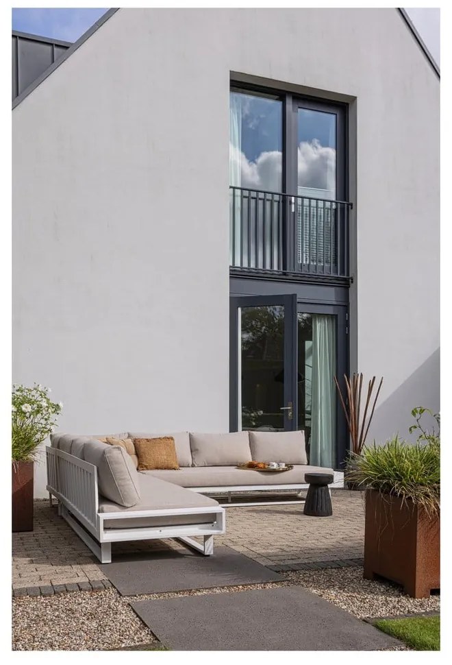 Biało-szara aluminiowa sofa ogrodowa (lewostronna) Flint – Exotan