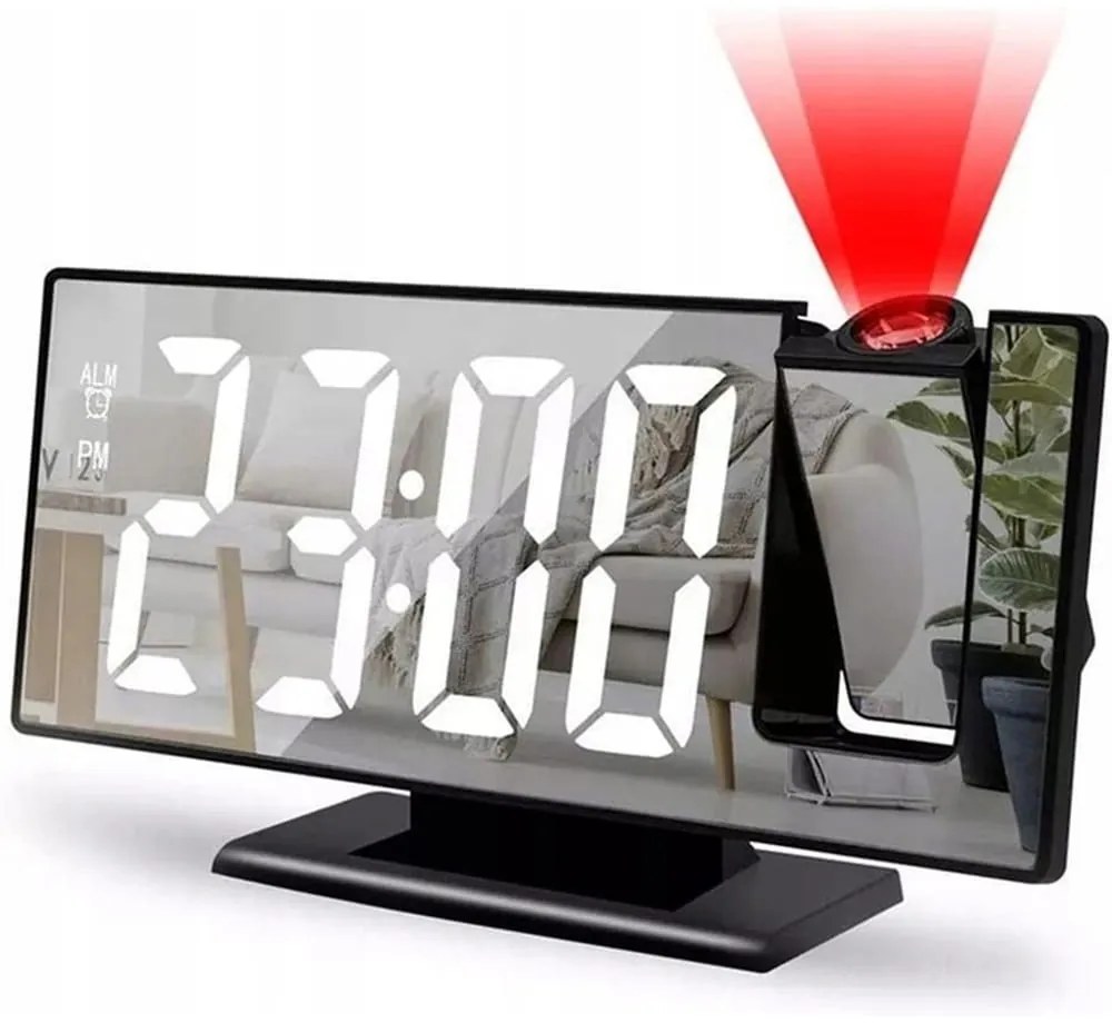 ELEKTRONICZNY ZEGAR LED cyfrowy z projektorem budzik termometr lustro 4w1