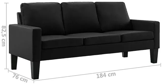 3-osobowa czarna sofa z ekoskóry - Zuria 3Q