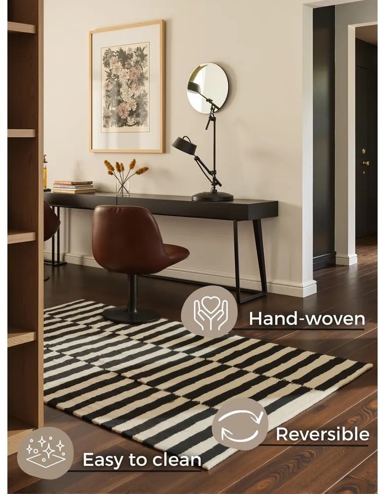 Czarno-biały wełniany dywan dwustronny tkany ręcznie 160x230 cm Donna – Hanse Home