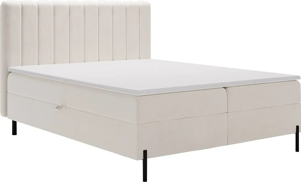 Emporius Florence Box łóżko z materacem 140x200 - pojemnik, topper - łóżko dwusobowe 140x200 cm, nowoczesny styl - tkanina aksamitna, kremowy (Komodo 10)