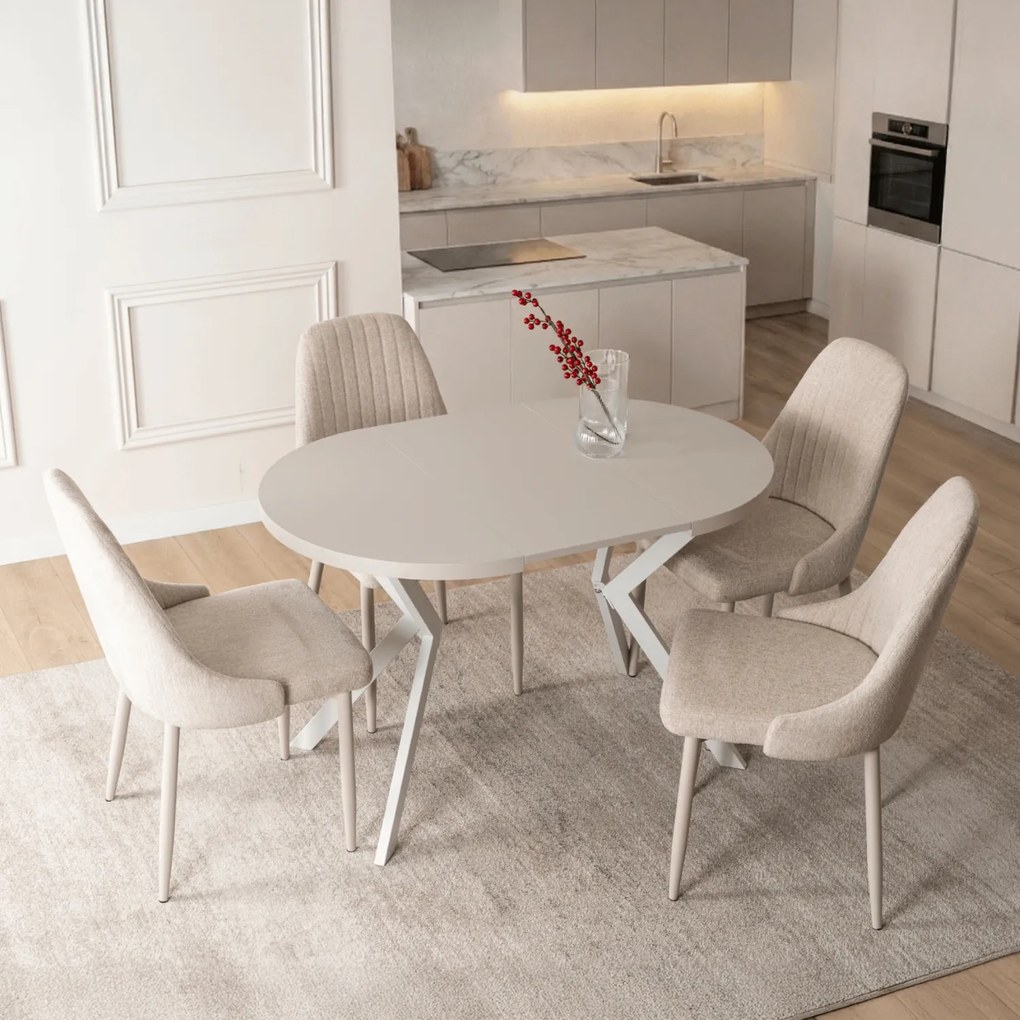 Stół Okrągły Rozkładany DORIAN 80-160 cm Kaszmir/Biały Nowoczesny