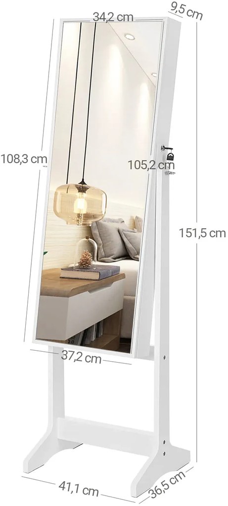 Biała szafka na biżuterię z lustrem na klucz N8-S66