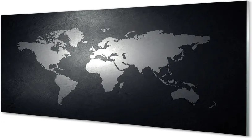 Panel szklany do Kuchni Kontrasty Świata: Biała Mapa na Czarnym Tle