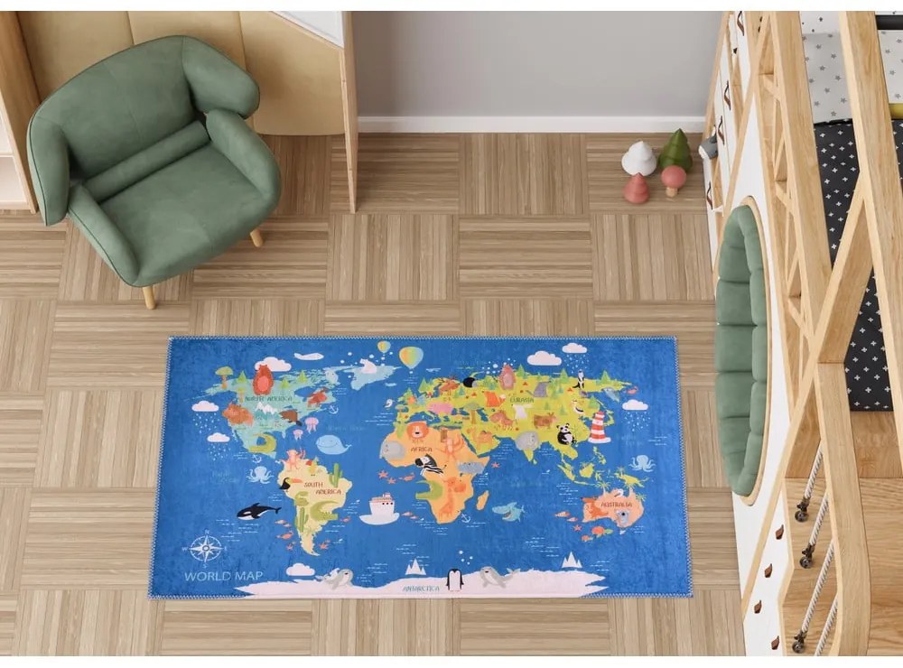 Niebieski dywan dziecięcy odpowiedni do prania 80x120 cm Animal Atlas – Vitaus