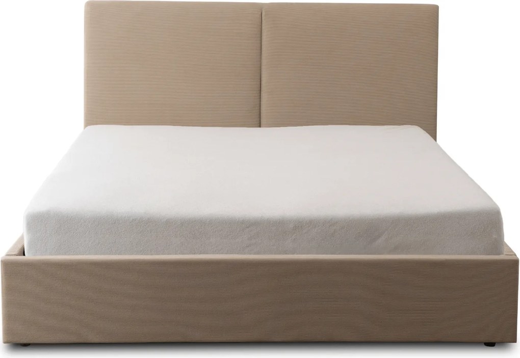 Łóżko Tapicerowane 160x200 cm MARSYLIA ze Stelażem i Pojemnikiem Dwuosobowe Sztruksowe Beżowe