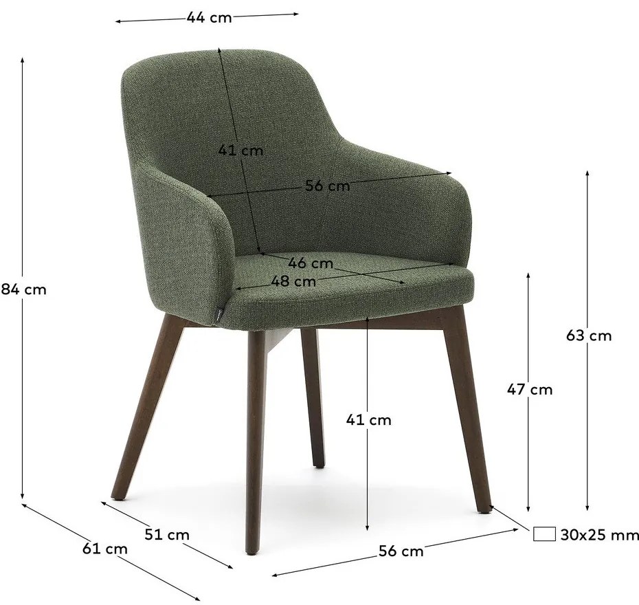 Ciemnozielony tapicerowany fotel jadalniany z podłokietnikami Nelida – Kave Home