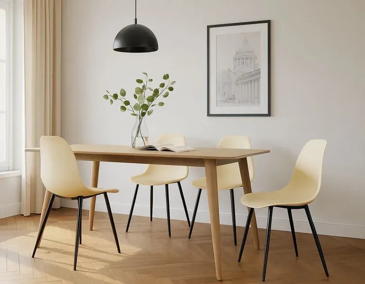 Kremowe krzesło metalowe na czarnych nogach C7-L92