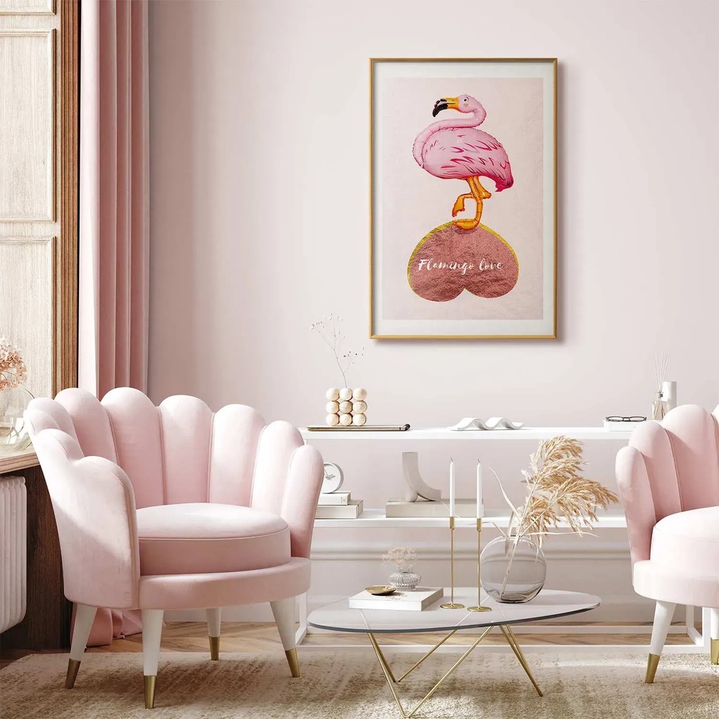 Plakat Zakochany flaming 60x90 cm z ramą złotą z marginesem ARTGEIST B