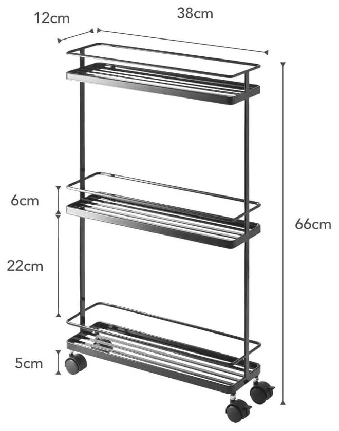 Czarny metalowy regał na kółkach 38x66 cm Tower – YAMAZAKI