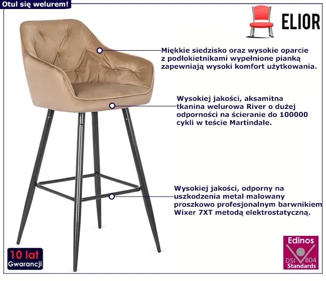 Beżowy welurowy hoker z oparciem L2-P53