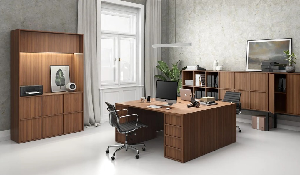 Szafa biurowa FRAME, niska, 6x drzwi, 1299 x 450 x 881 mm, PUSH-Lock, orzech