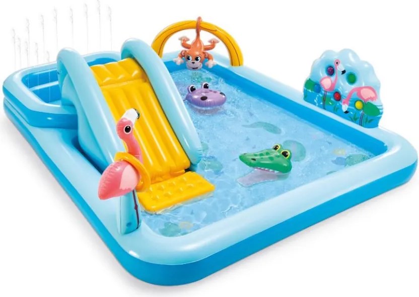 Dmuchany plac zabaw wodny 244x198 cm Intex 161 ze zjeżdżalnią i fontanną