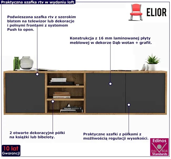 Szafka wisząca rtv dąb wotan + grafit P5-K65