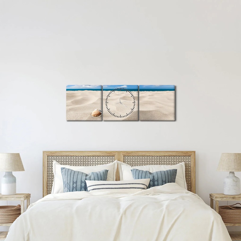 Obraz - Muszle na plaży (z zegarem) (90x30 cm)