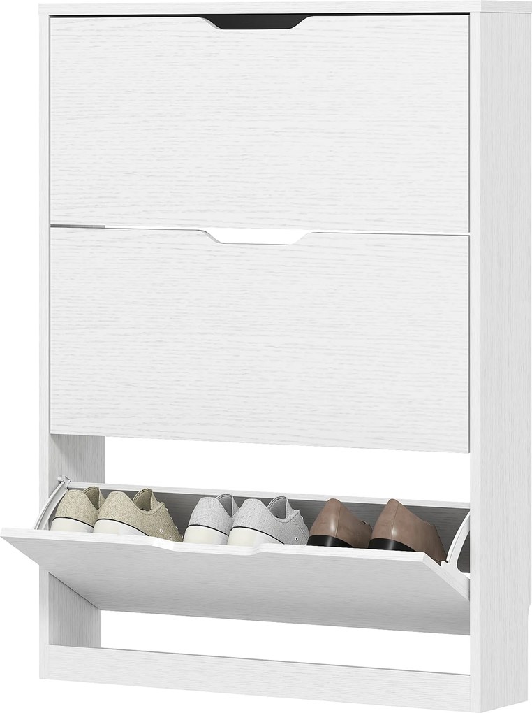 HOMCOM Szafka na buty z 3 składanymi szufladami, na do 12 par butów, Płyta wiórowa, 80 x 17 x 108 cm, Biały